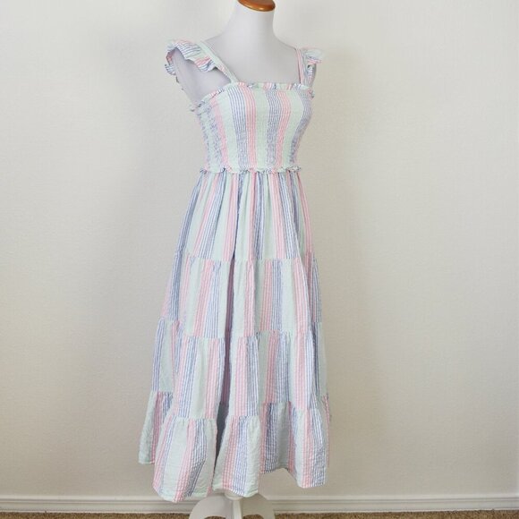 Ruffle Butts Women's Smocked Seersucker Flutter Strap Dress - XS - Picture 8 of 9